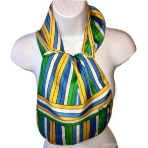 Paoli Oblong Vintage Striped Scarf Blue Yellow Green White Black